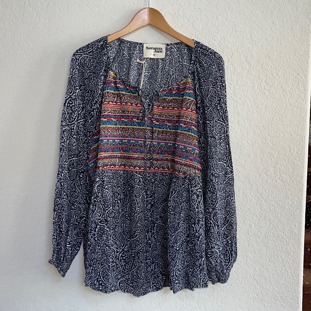 NWT Curvy Savanna Jane Boho Embroidered Top - Picture 4 of 9
